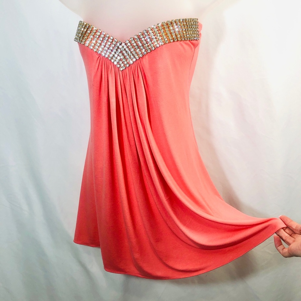 Gorgeous RARE SKY Top Tunic NWT Strapless Coral Peach Bling Rhinestone RHOC ASOS